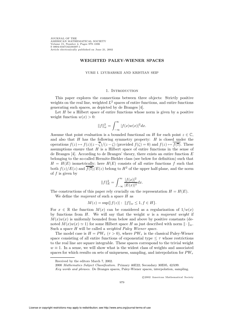 (PDF) Weighted Paley-Wiener spaces
