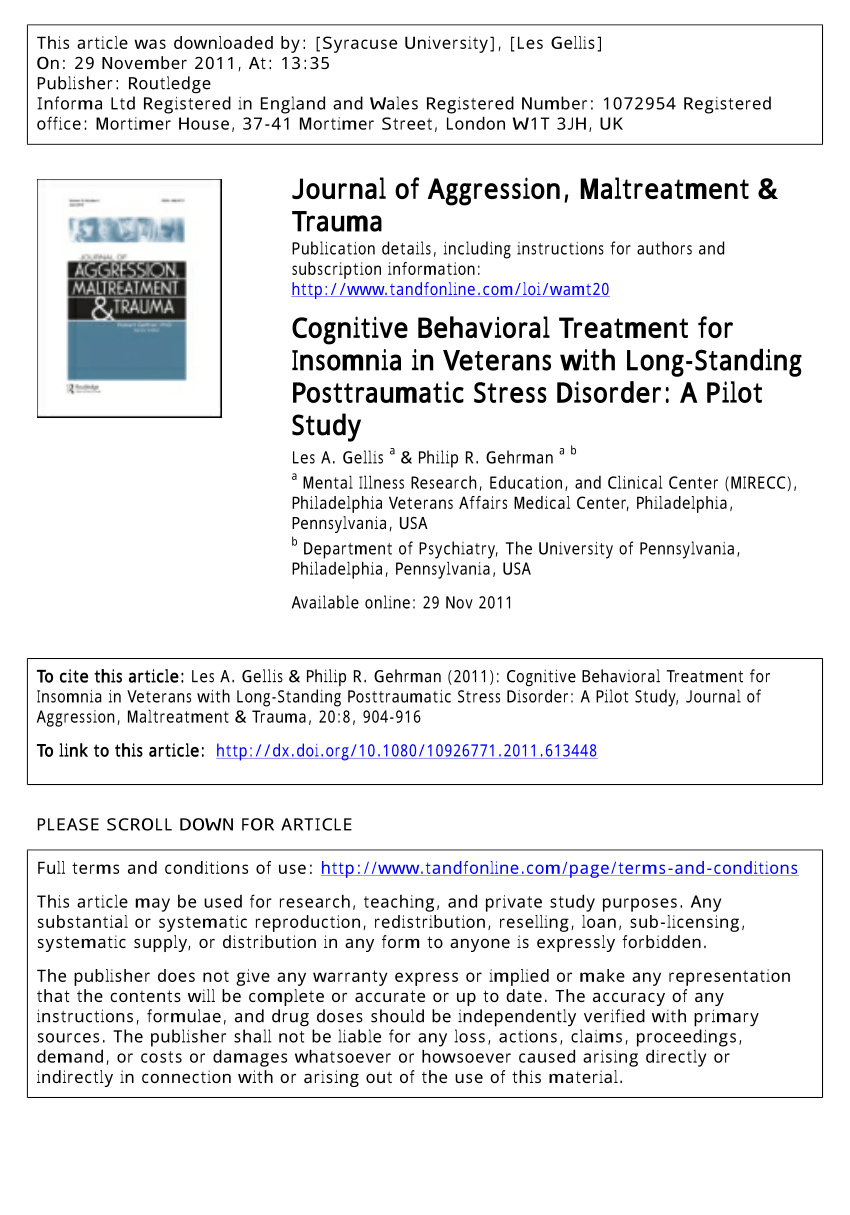 cognitive behavioral therapy for insomnia in veterans