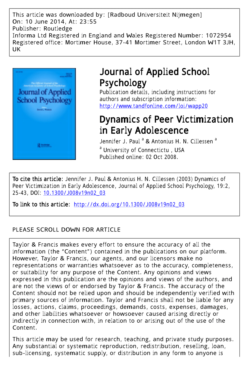 Pdf Dynamics Of Peer Victimization In Early Adolescence