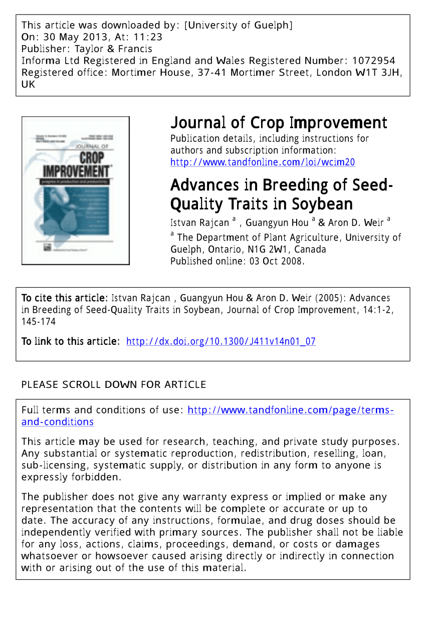 PDF) Advances in Breeding of Seed-Quality Traits in Soybean