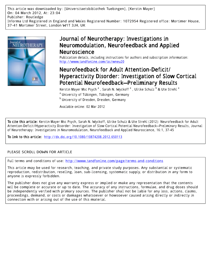 PDF) Evidence-Based Information on the Clinical Use of Neurofeedback for  ADHD