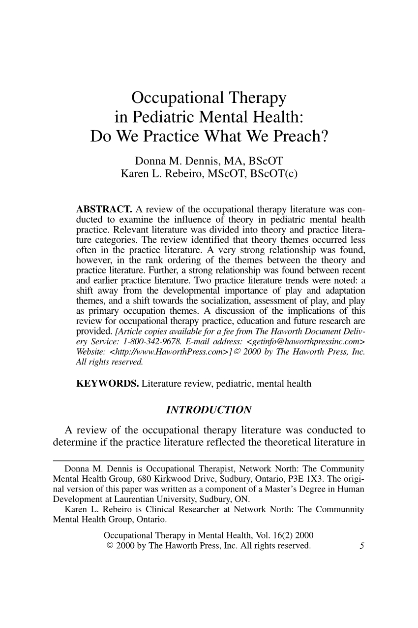 occupational therapy dissertation ideas mental health