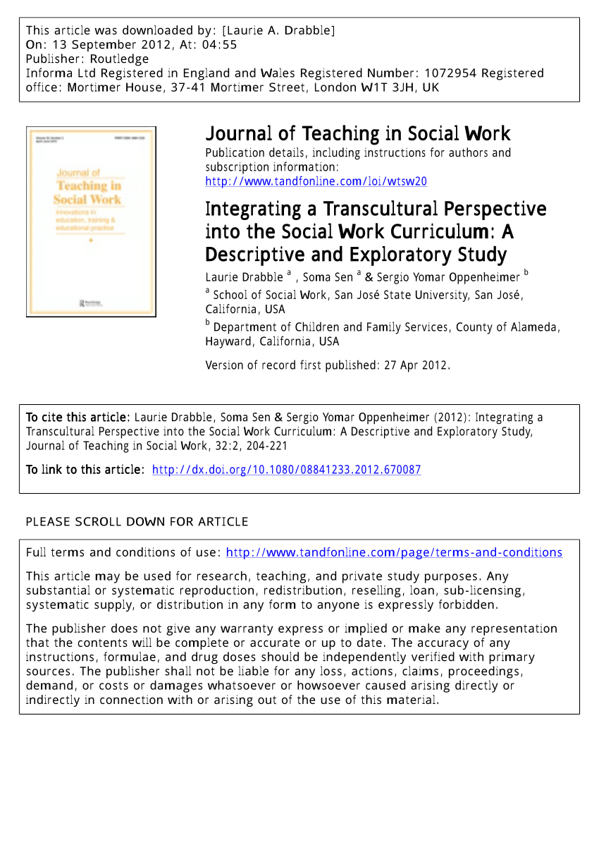 pdf  integrating a transcultural perspective into the social work curriculum  a descriptive and
