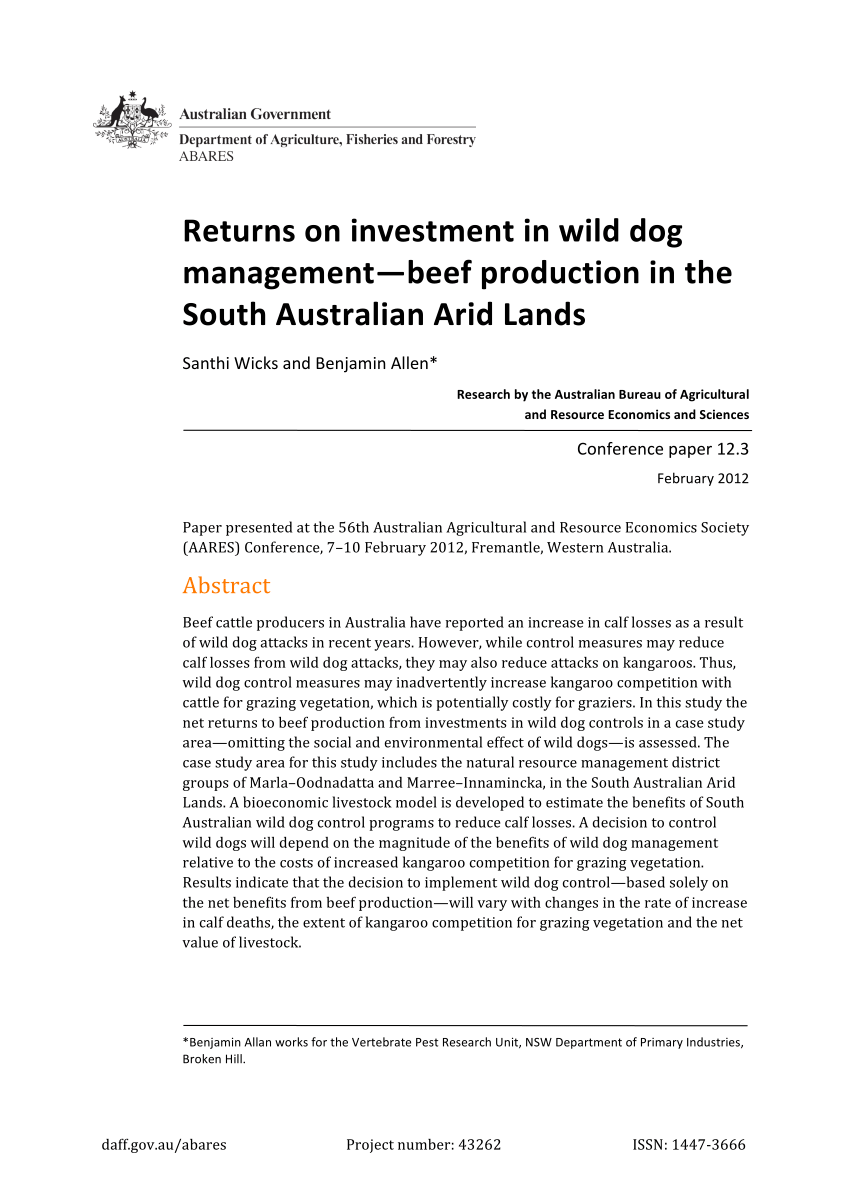 PDF) Returns on investment in wild dog management-beef production 