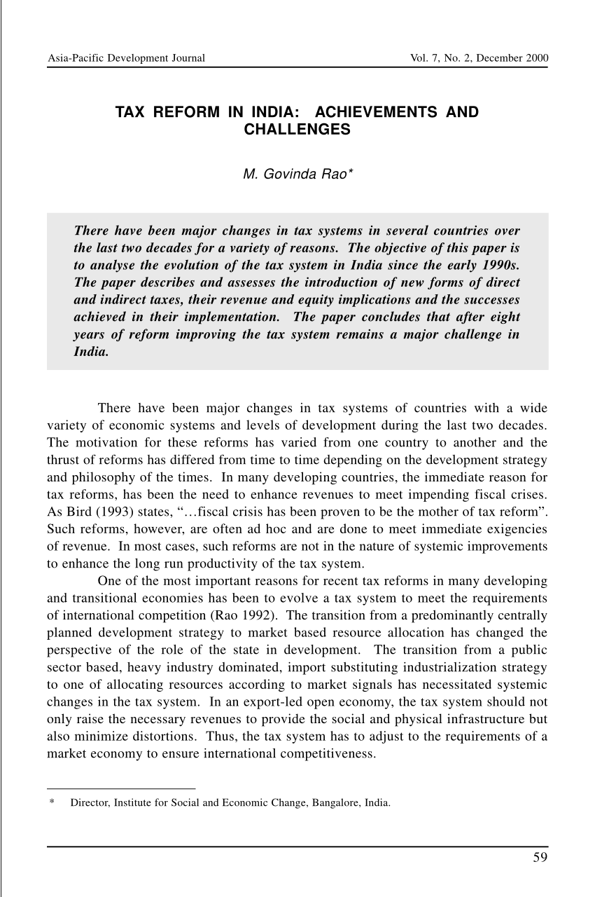 research paper about tax reform