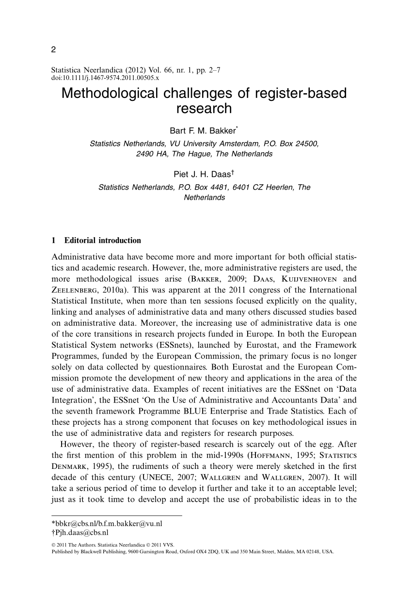 Pdf Methodological Challenges Of Register Based Research