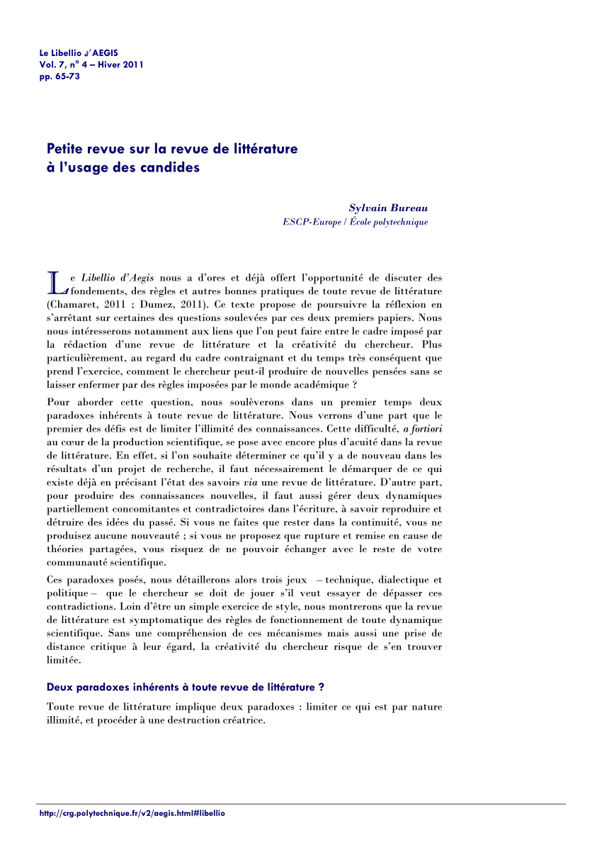 Exemple De Revue De Litterature D Un Memoire