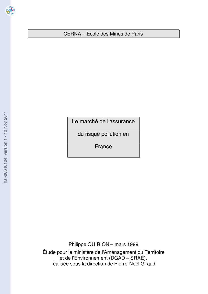 Pdf Le Marché De Lassurance Du Risque Pollution En France - 