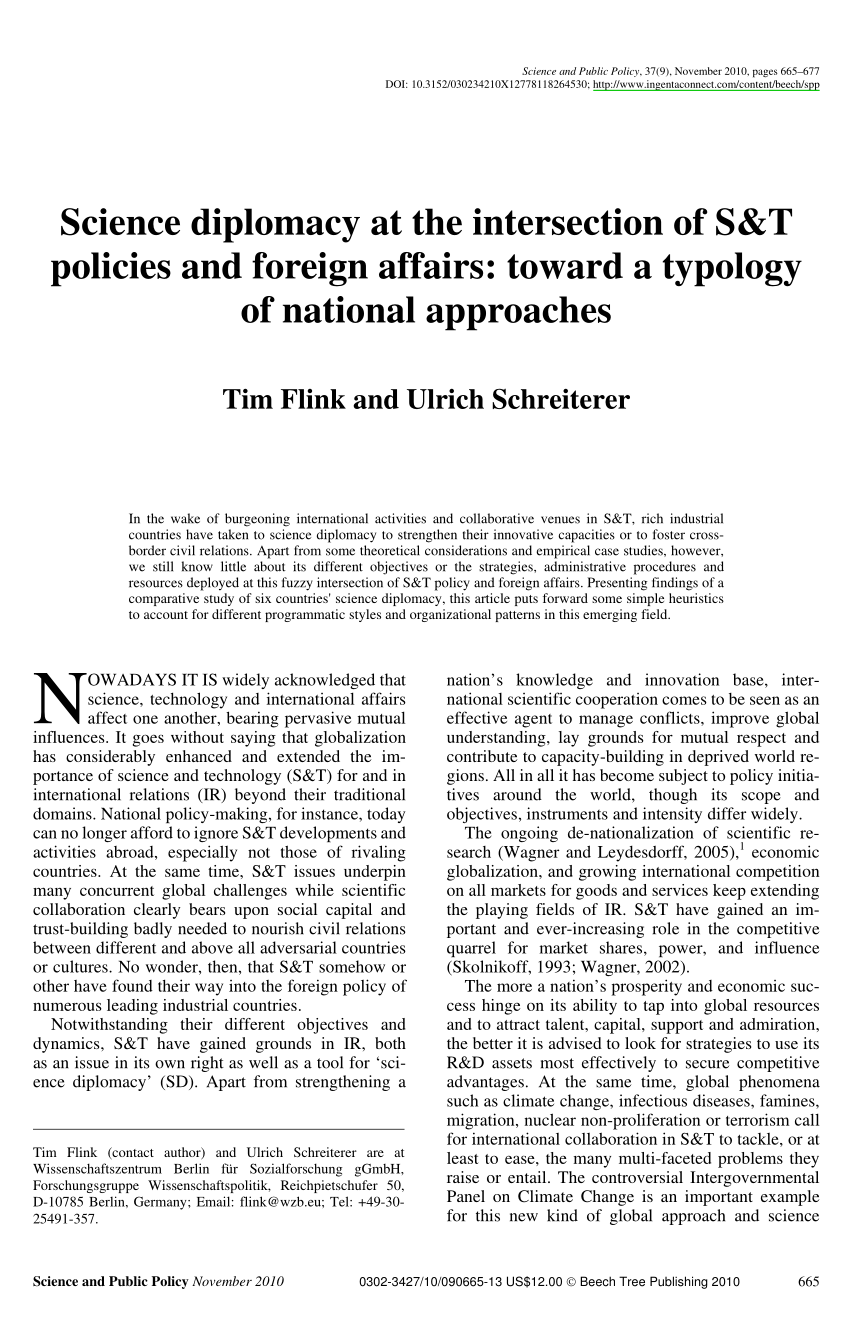 PDF) Science diplomacy at the intersection of S&T policies and