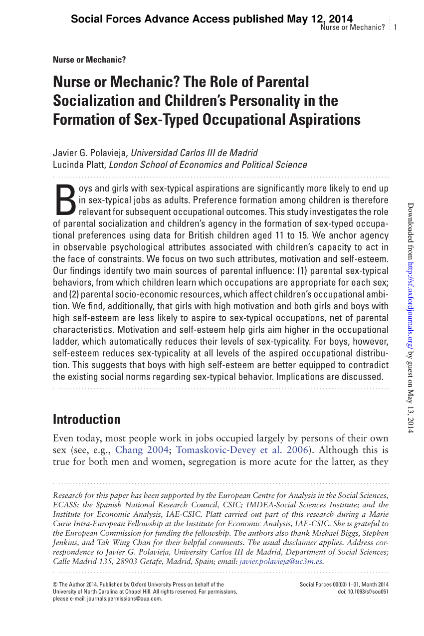 PDF) Nurse or Mechanic? Explaining Sex-Typed Occupational Aspirations  amongst Children