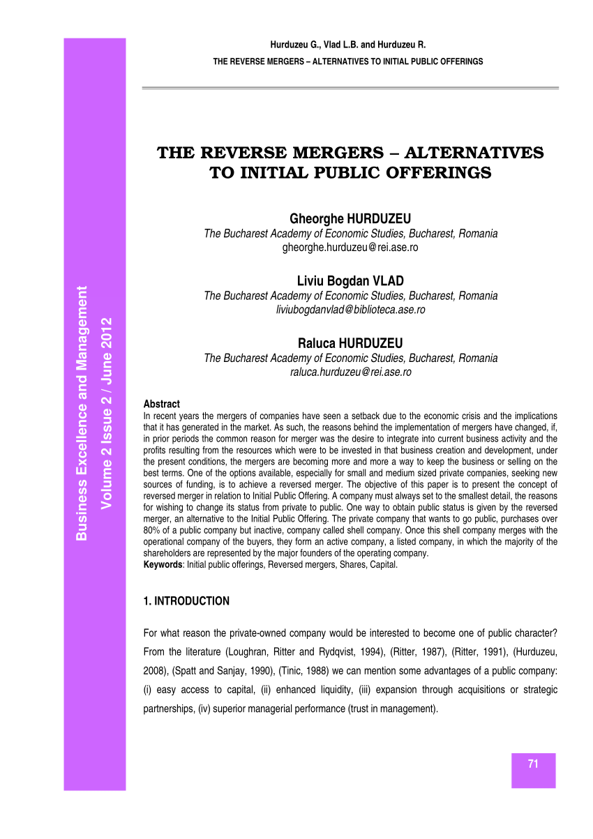 Pdf The Reverse Mergers Alternatives To Initial Public Offerings