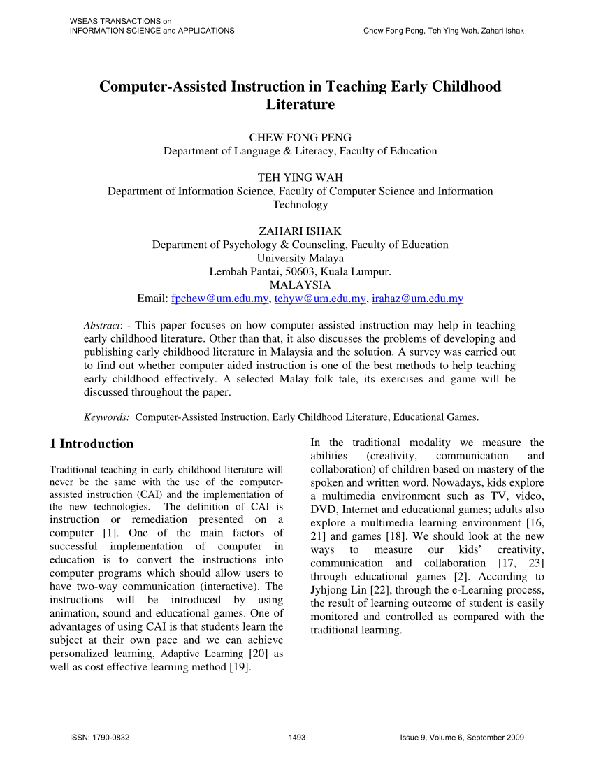 PDF) Computer-Assisted Instruction in Teaching Early Childhood 