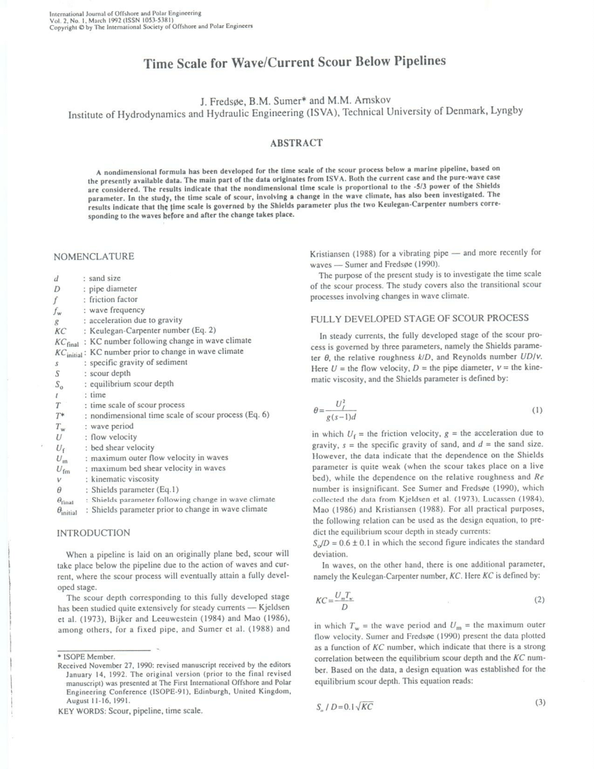 (PDF) Time Scale For Wave/Current Scour Below Pipelines