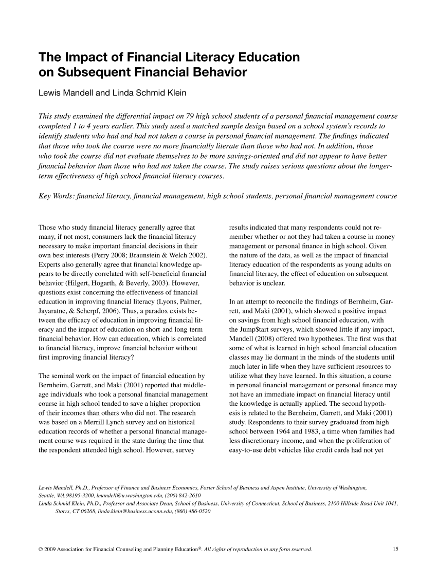 literature review of financial literacy