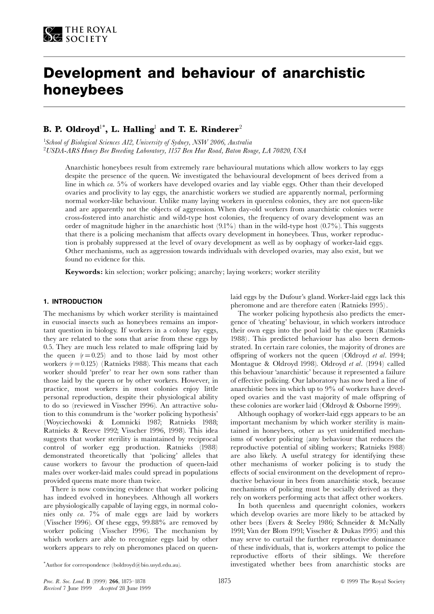 Fremmed automat Gennemsigtig PDF) Development and behaviour of anarchistic honeybees