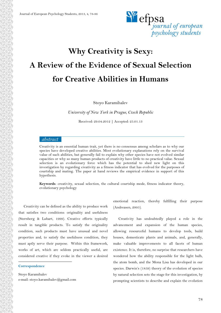 Pdf Why Creativity Is Sexy A Review Of The Evidence Of Sexual Selection For Creative 