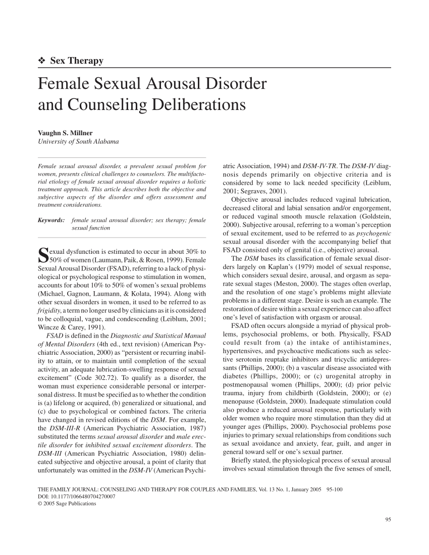 PDF Female Sexual Arousal Disorder and Counseling Deliberations