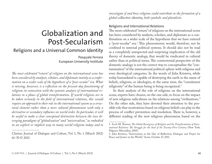 (PDF) Globalization and Post-Secularism: Religions and a Universal ...