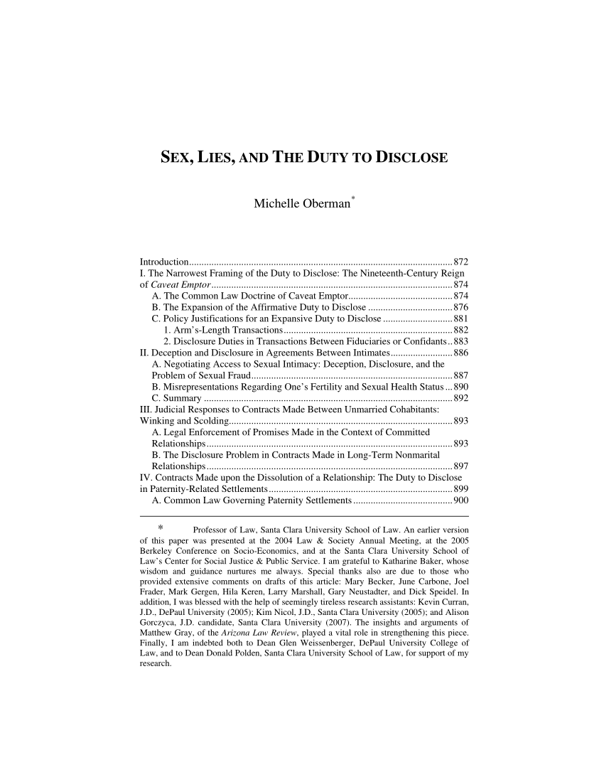 PDF) Sex, Lies, and the Duty to Disclose