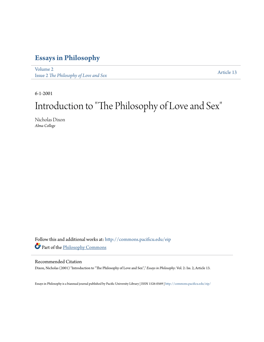 Pdf Introduction To The Philosophy Of Love And Sex