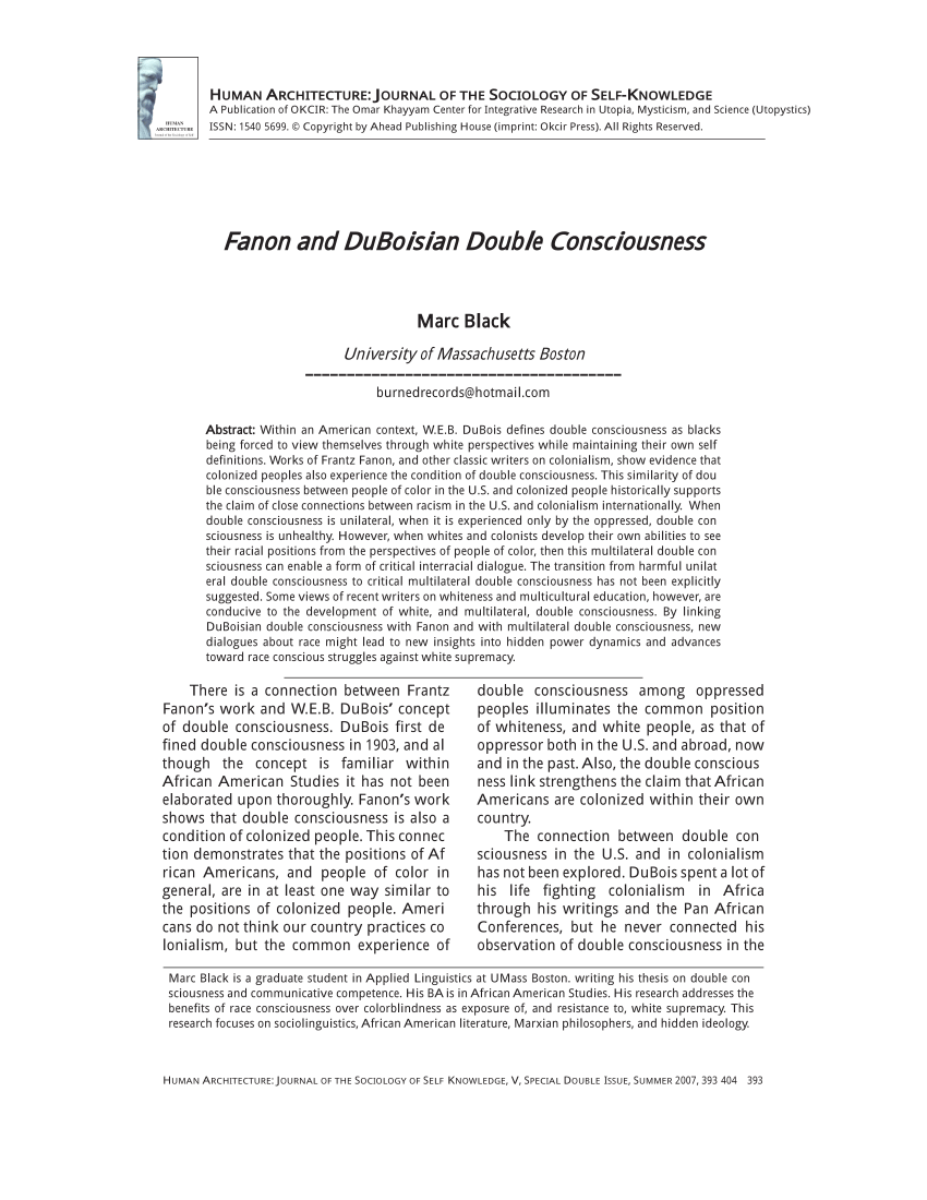 Pdf Fanon And Duboisian Double Consciousness