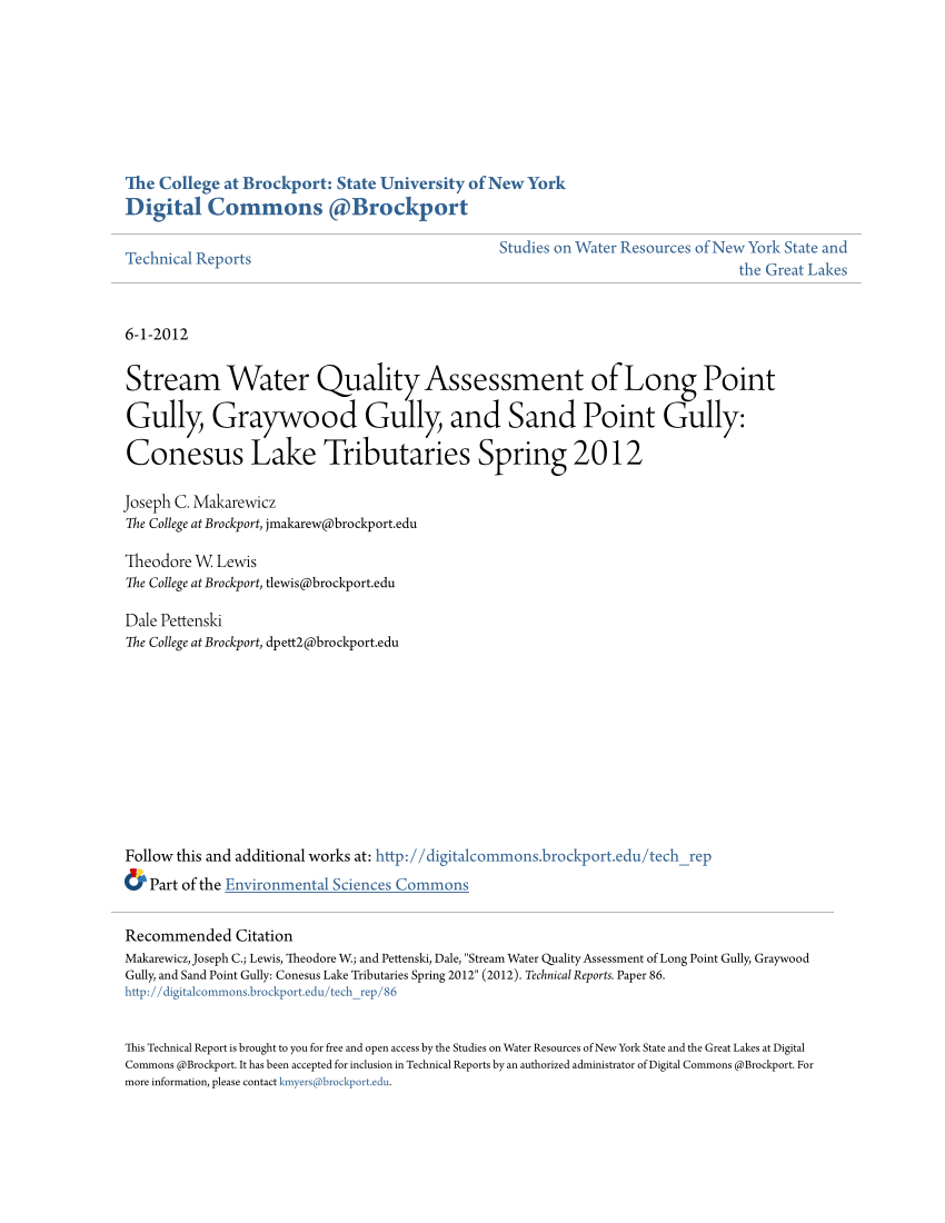 (PDF) Stream Water Quality Assessment of Long Point Gully, Graywood