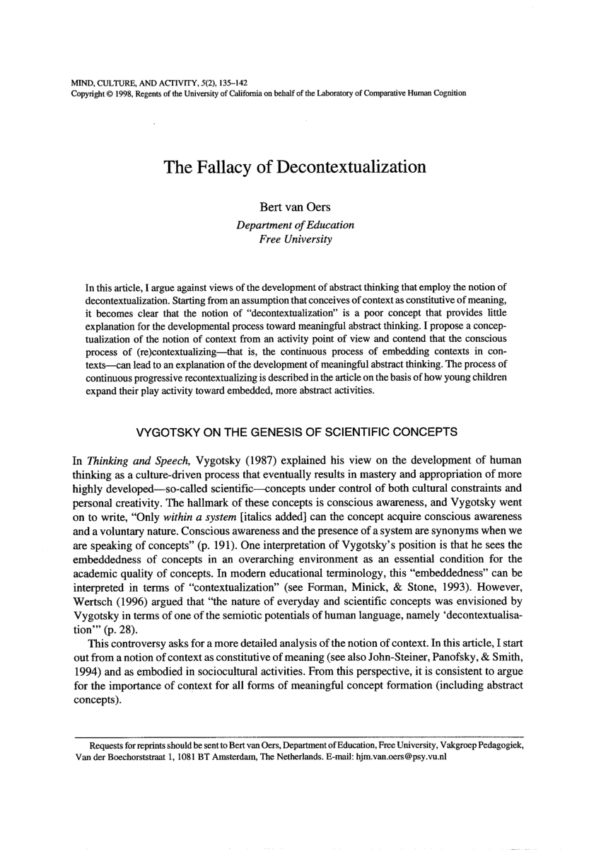 PDF The fallacy of decontextualization