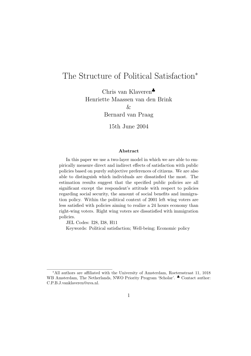 Pdf The Structure Of Political Satisfaction