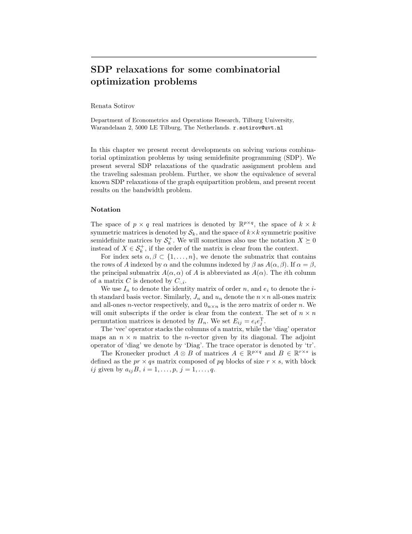 Pdf Sdp Relaxations For Some Combinatorial Optimization Problems