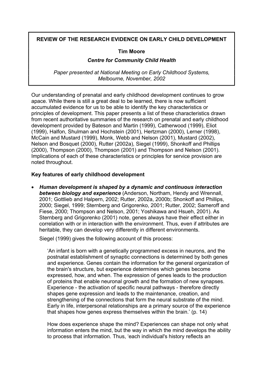 research questions about early childhood development