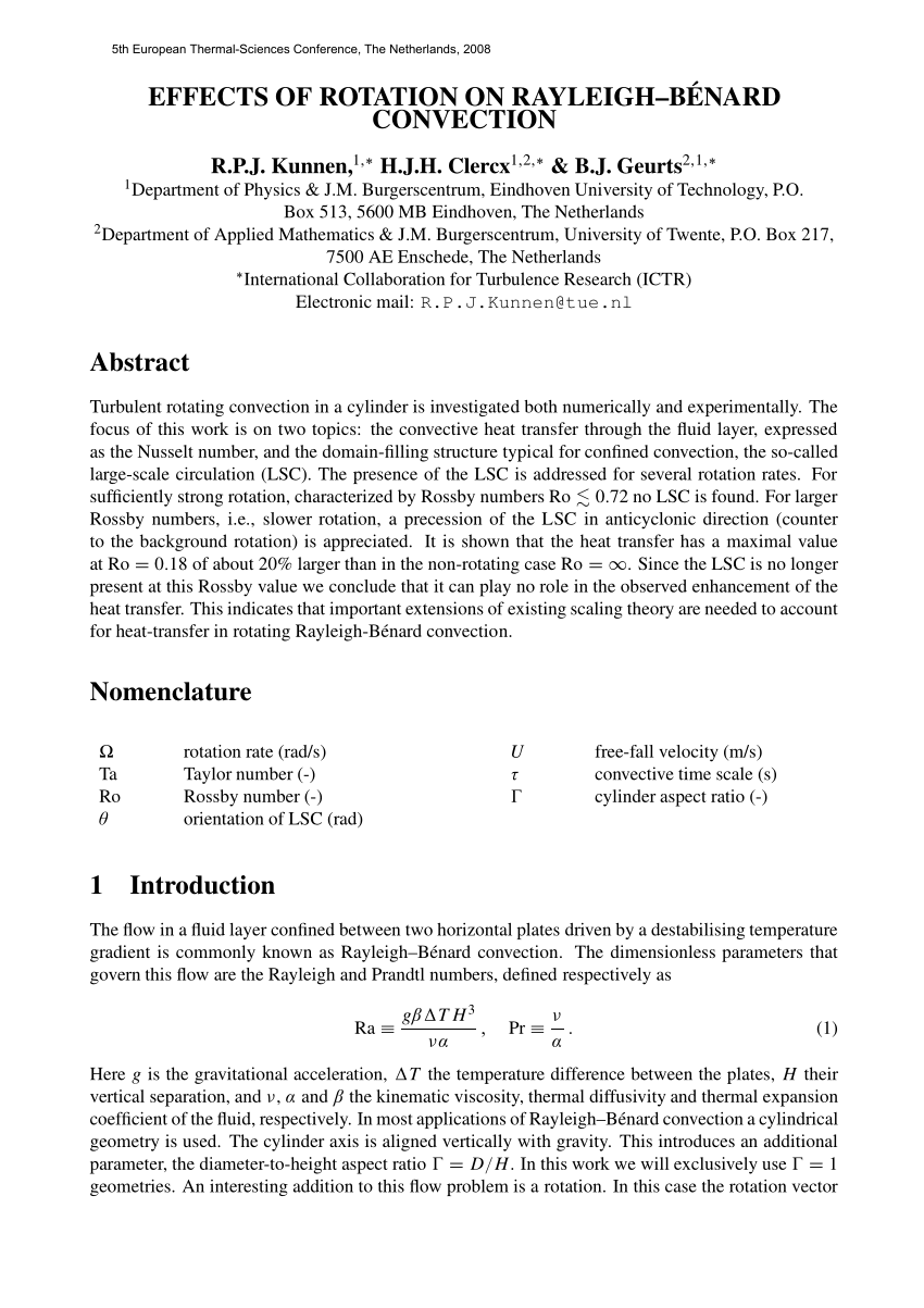 Pdf Effects Of Rotation On Rayleigh Benard Convection