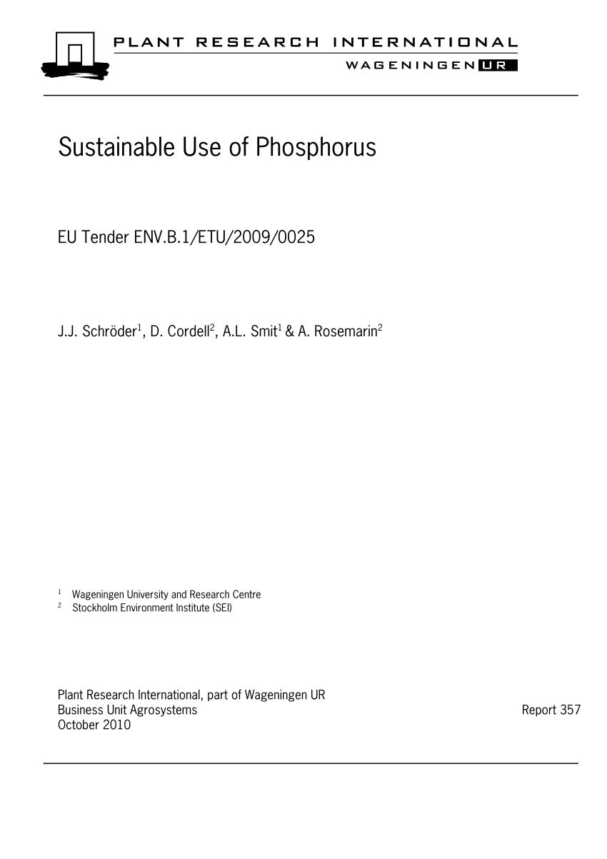 PDF) Sustainable use of phosphorus : EU tender ENV.B1/ETU/2009/0025