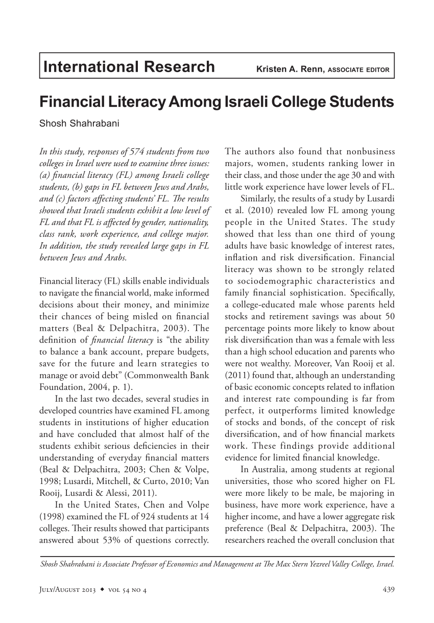 research about financial literacy among college students