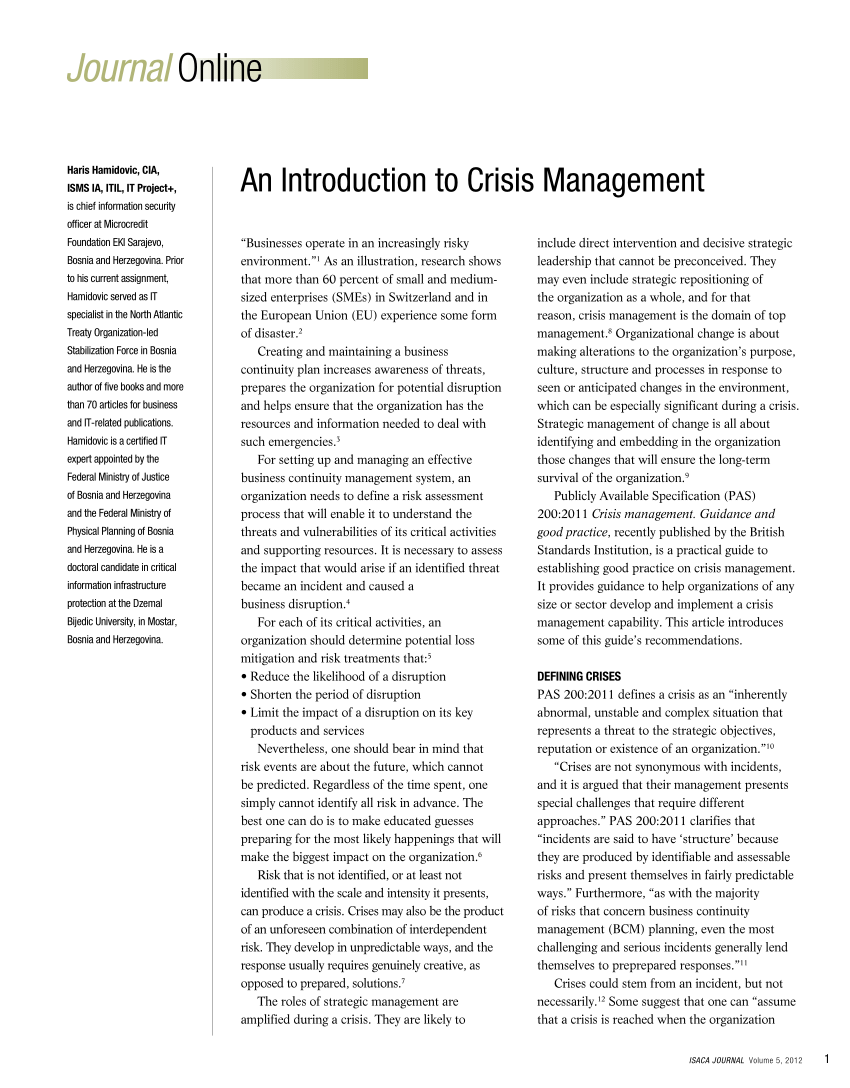 essay on crisis management