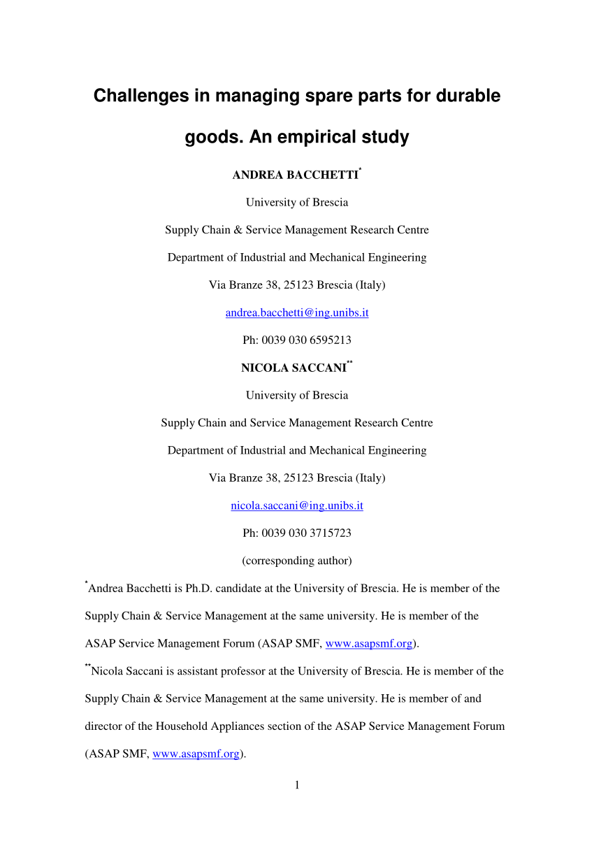 (PDF) Challenges in managing spare parts for durable goods 