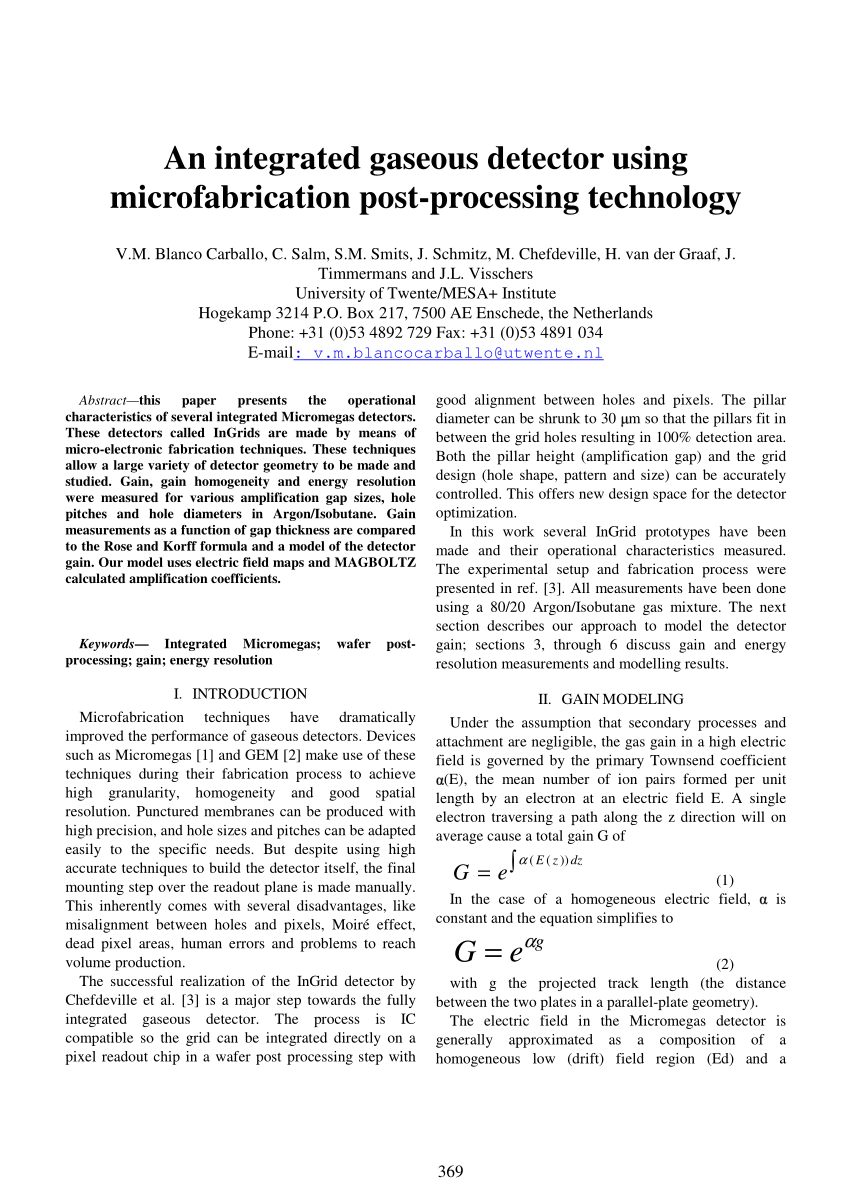 Pdf An Integrated Gaseous Detector Using Microfabrication Post Processing Technology