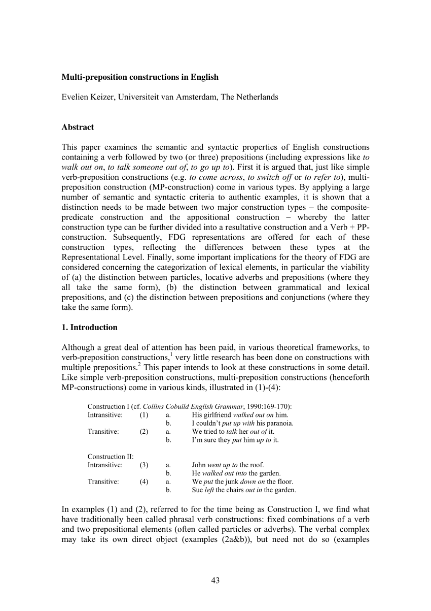 Pdf Multi Prepositional Constructions In English