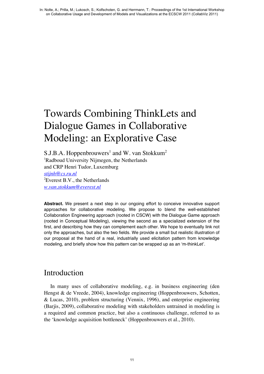 Pdf Towards Combining Thinklets And Dialogue Games In Collaborative Modeling An Explorative Case