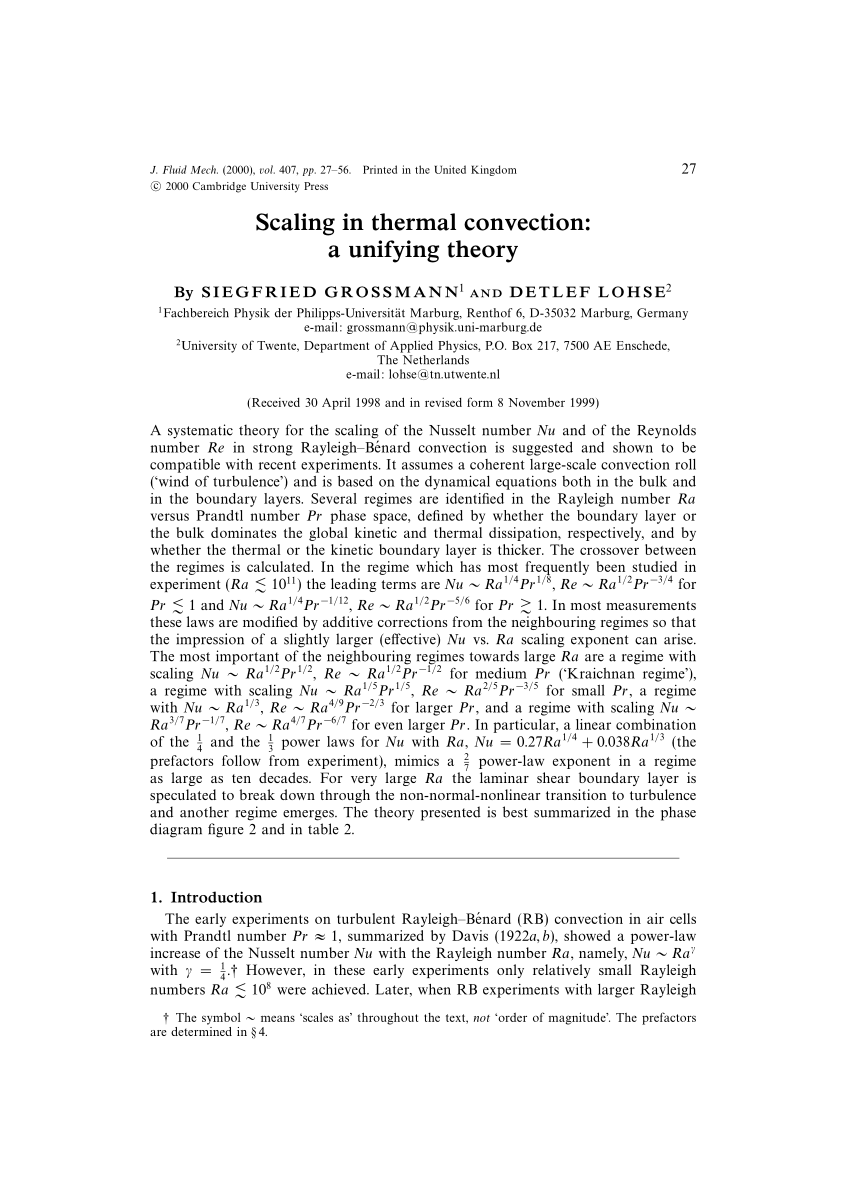 Pdf Scaling In Thermal Convection A Unifying View