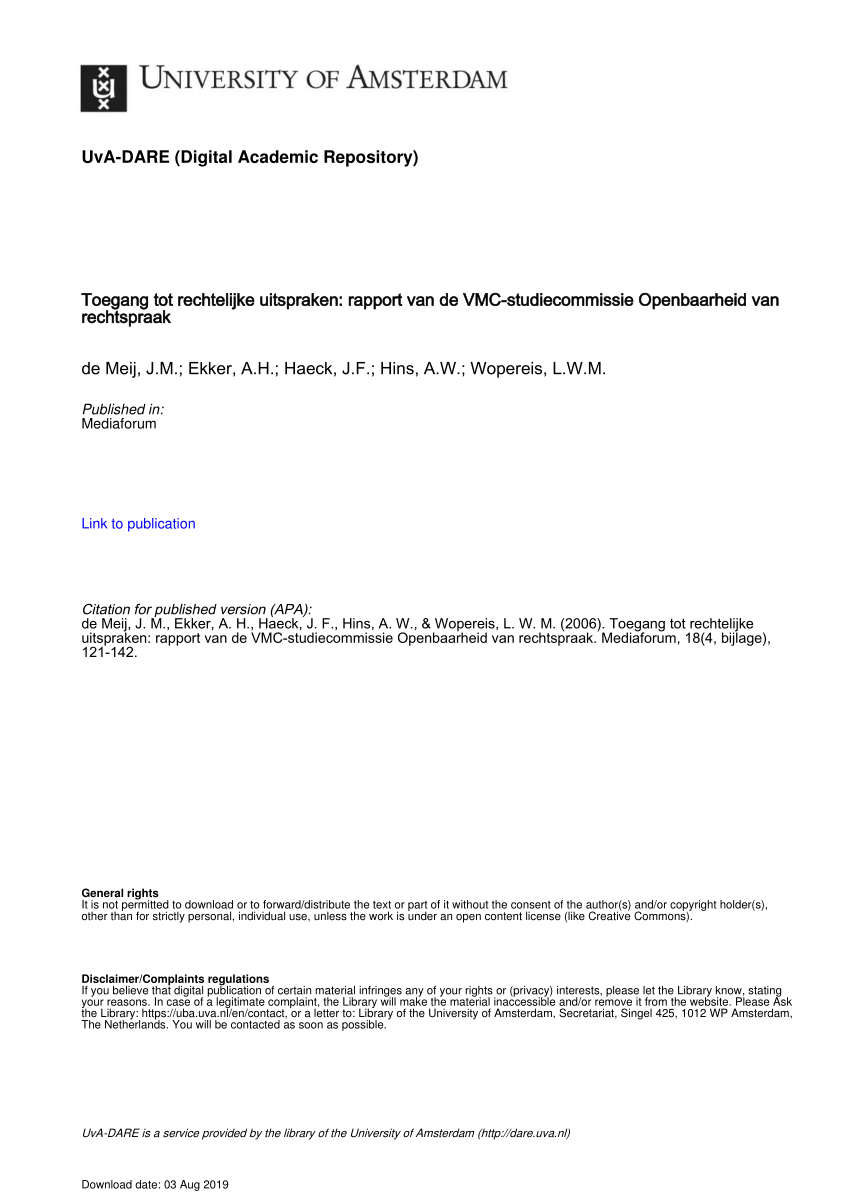 Super PDF) Toegang tot rechtelijke uitspraken: rapport van de VMC HV-12
