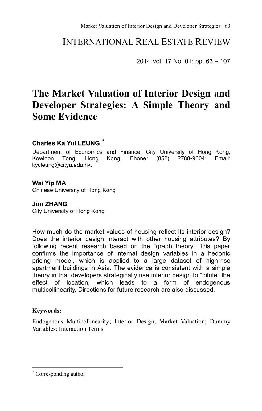 Pdf The Market Valuation Of Interior Design And Developers