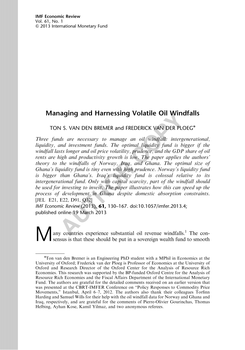 Managing and Oil Windfalls