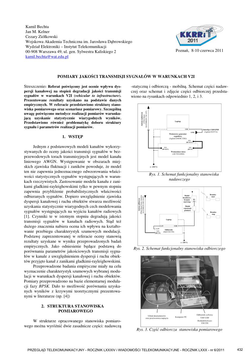 Pdf Pomiary Jakości Transmisji Sygnałów W Warunkach V2i