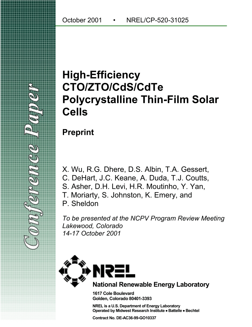 Pdf High Efficiency Cto Zto Cds Cdte Polycrystalline Thin Film Solar Cell