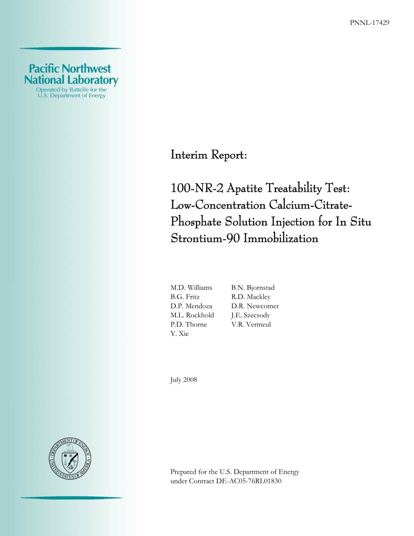 PDF) Interim Report: 100NR2 Apatite Treatability Test: Low ...
