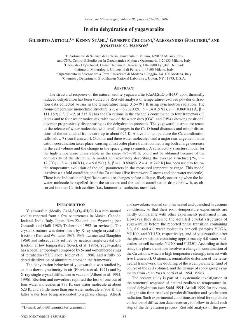 PDF In Situ Dehydration of Yugawaralite