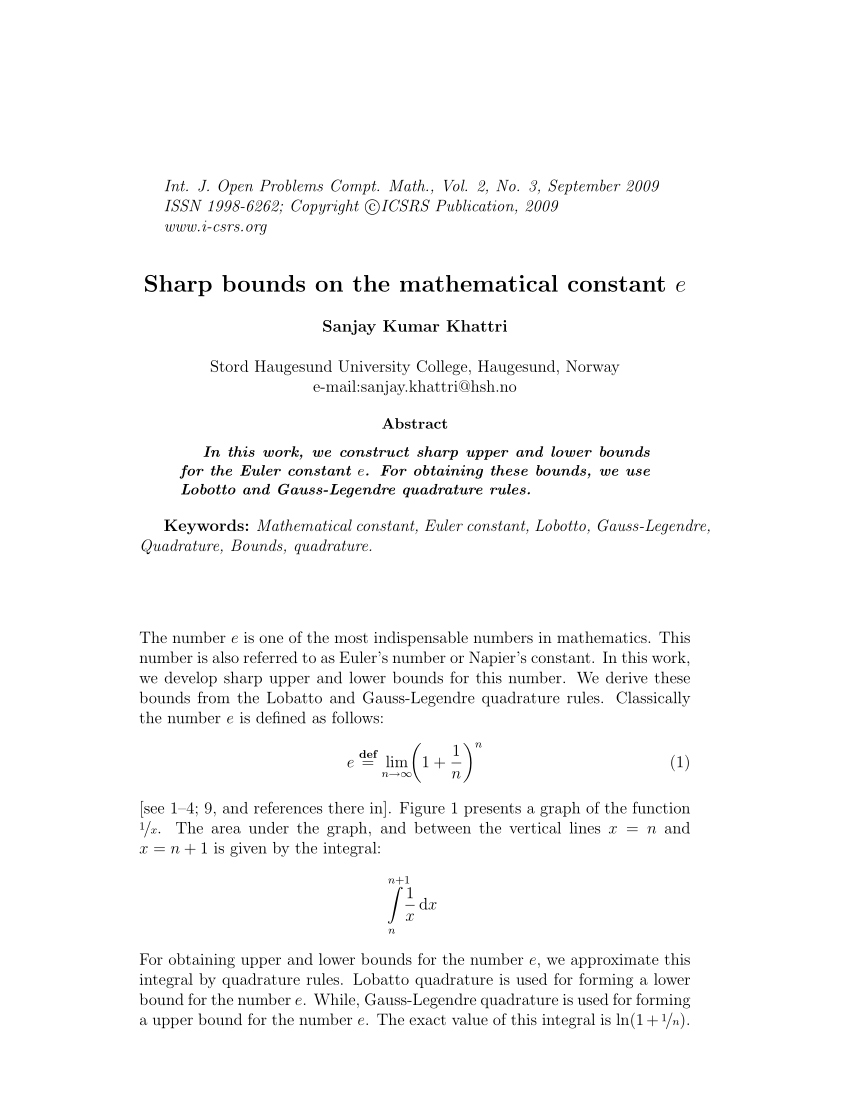 Pdf Sharp Bounds On The Mathematical Constant E