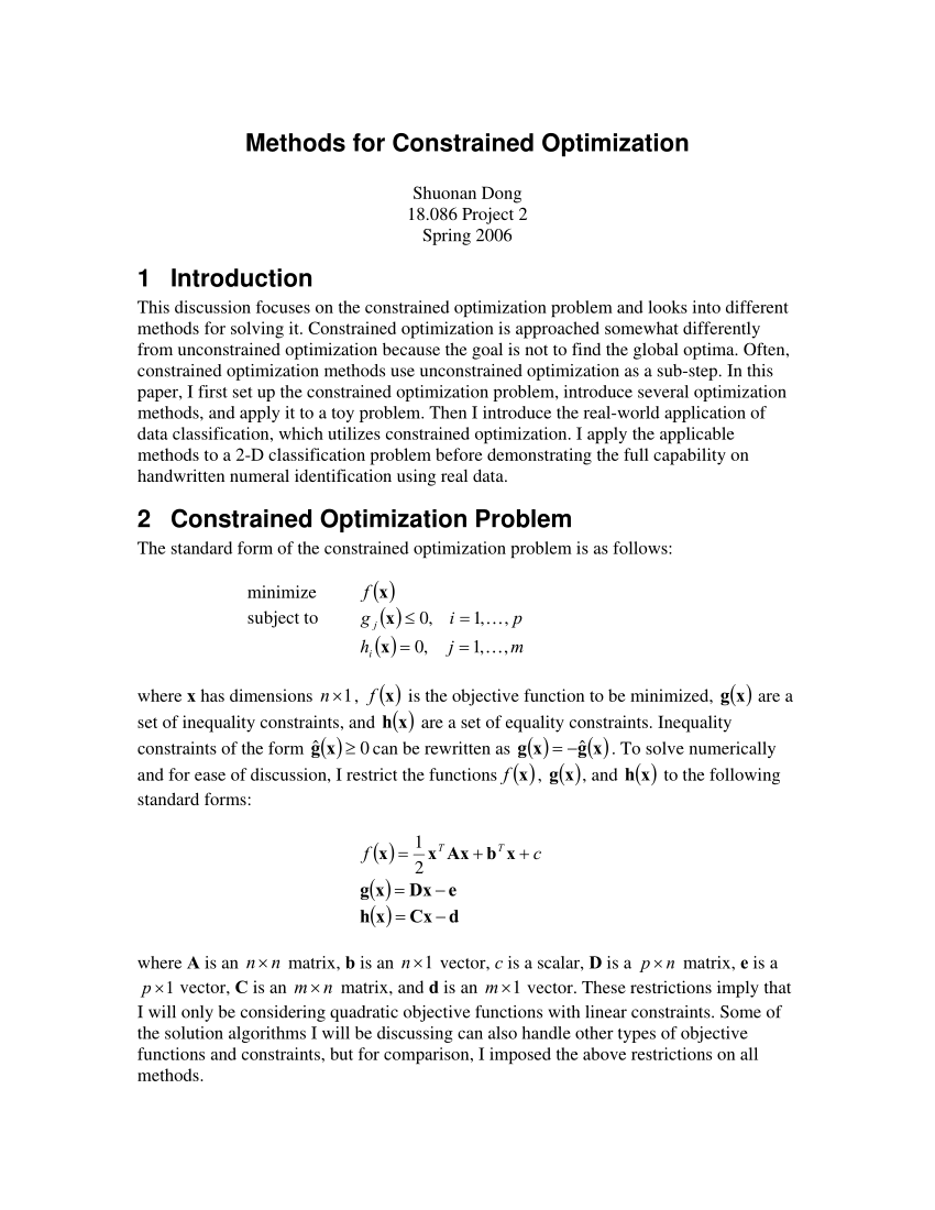 Pdf Methods For Constrained Optimization