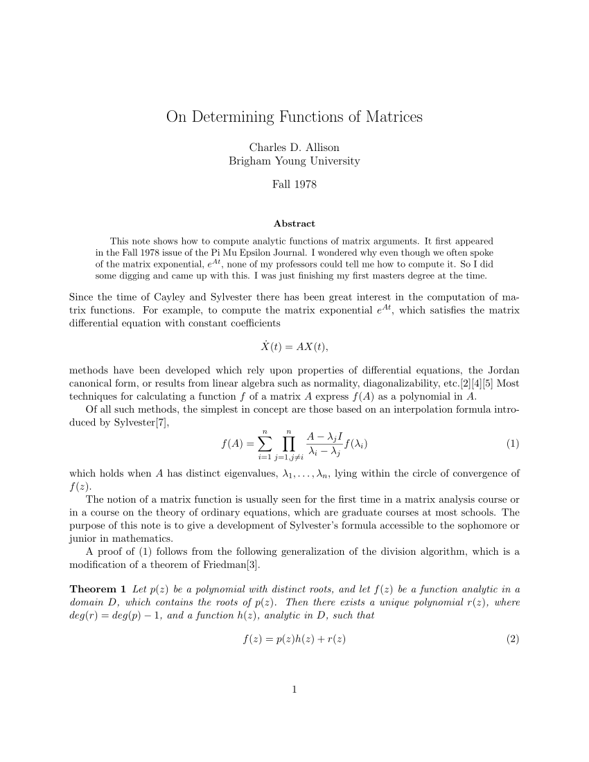 (PDF) On Determining Functions of Matrices