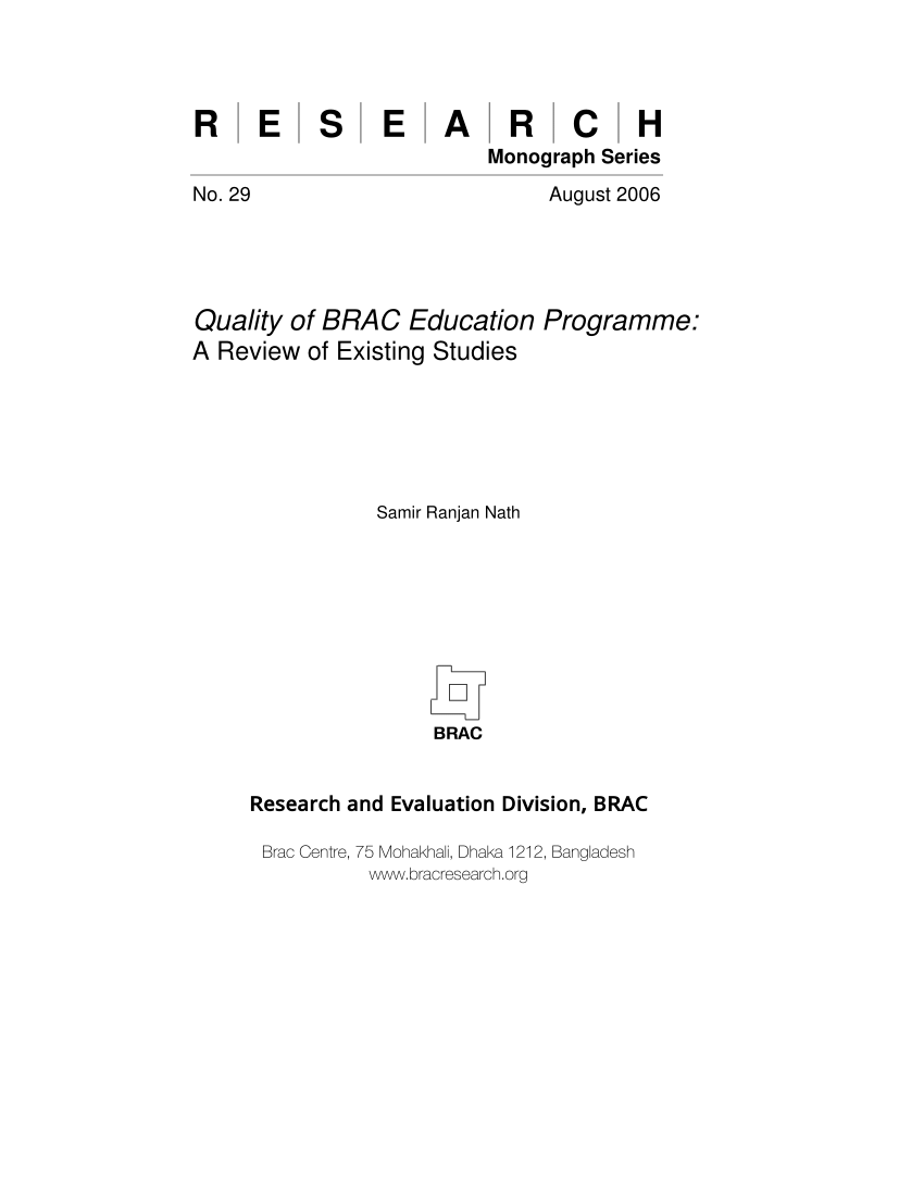 (PDF) Quality of BRAC Education Programme: A Review of Existing ...